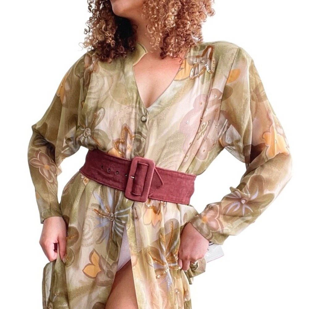 Vintage 90s Elizabeth Swann Fairy Grunge Boho Brown Corduroy Wide Belt